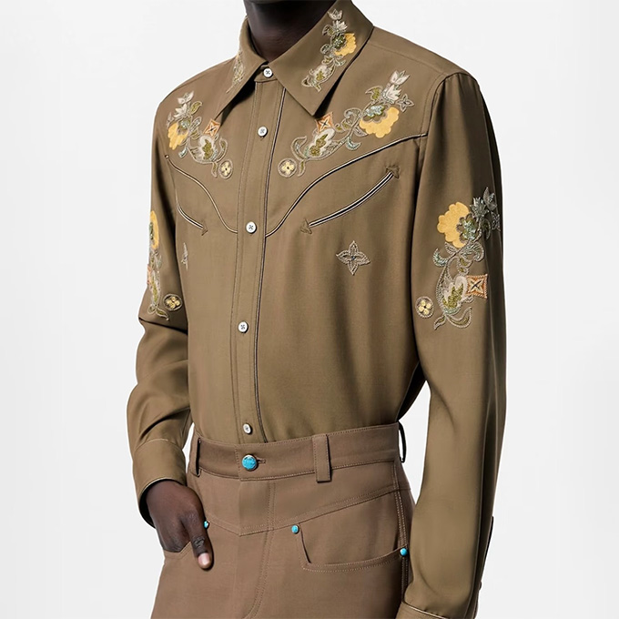 lv louis vuitton floral embroidered single breast long sleeve shirt